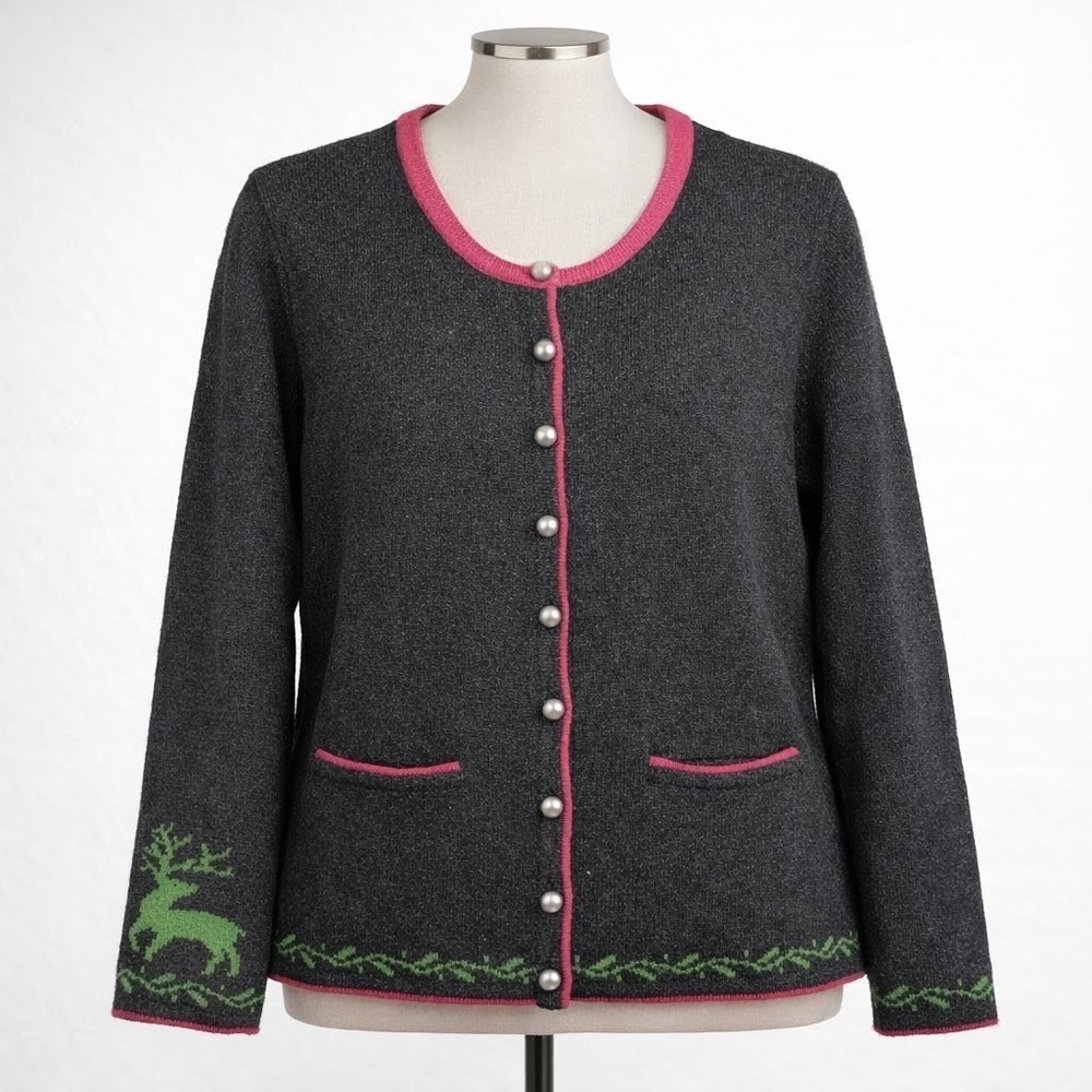 Hammerschmid‎ Deer Wool Button Cardigan Pink Size L Cottagecore Preppy Teacher